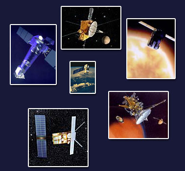 Montage of photos of satellites in space