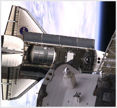 View of the Space Shuttle in orbit.