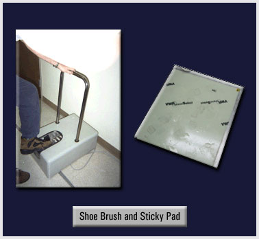 Photos of shoe brush machine and sticky pad.